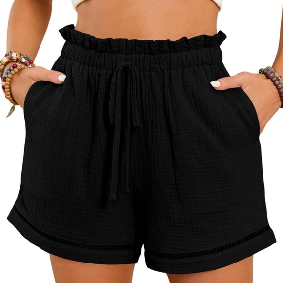 High Waist Black Ruffle Shorts - Picture 2 of 7